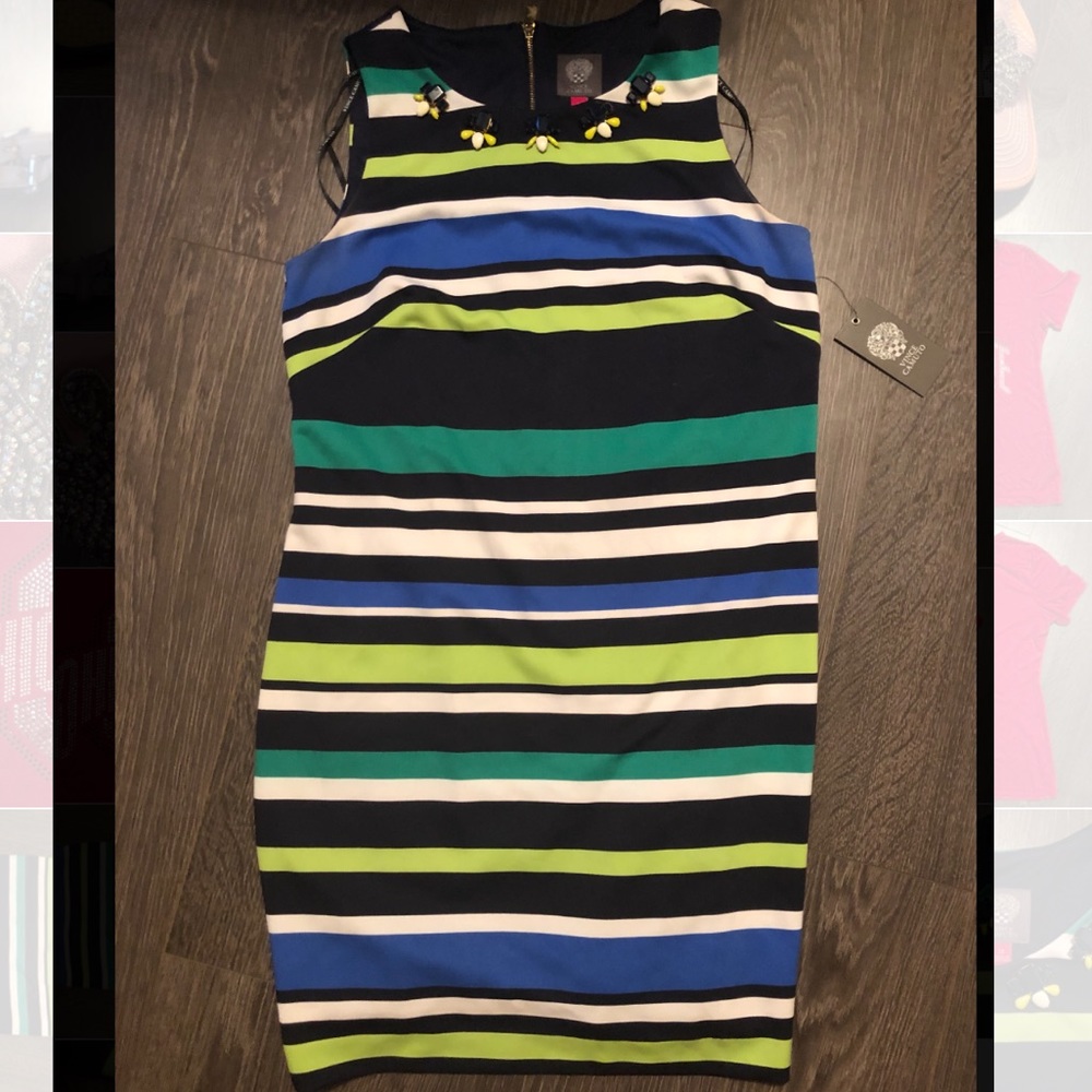 Vince Camuto Striped Embellished Dress